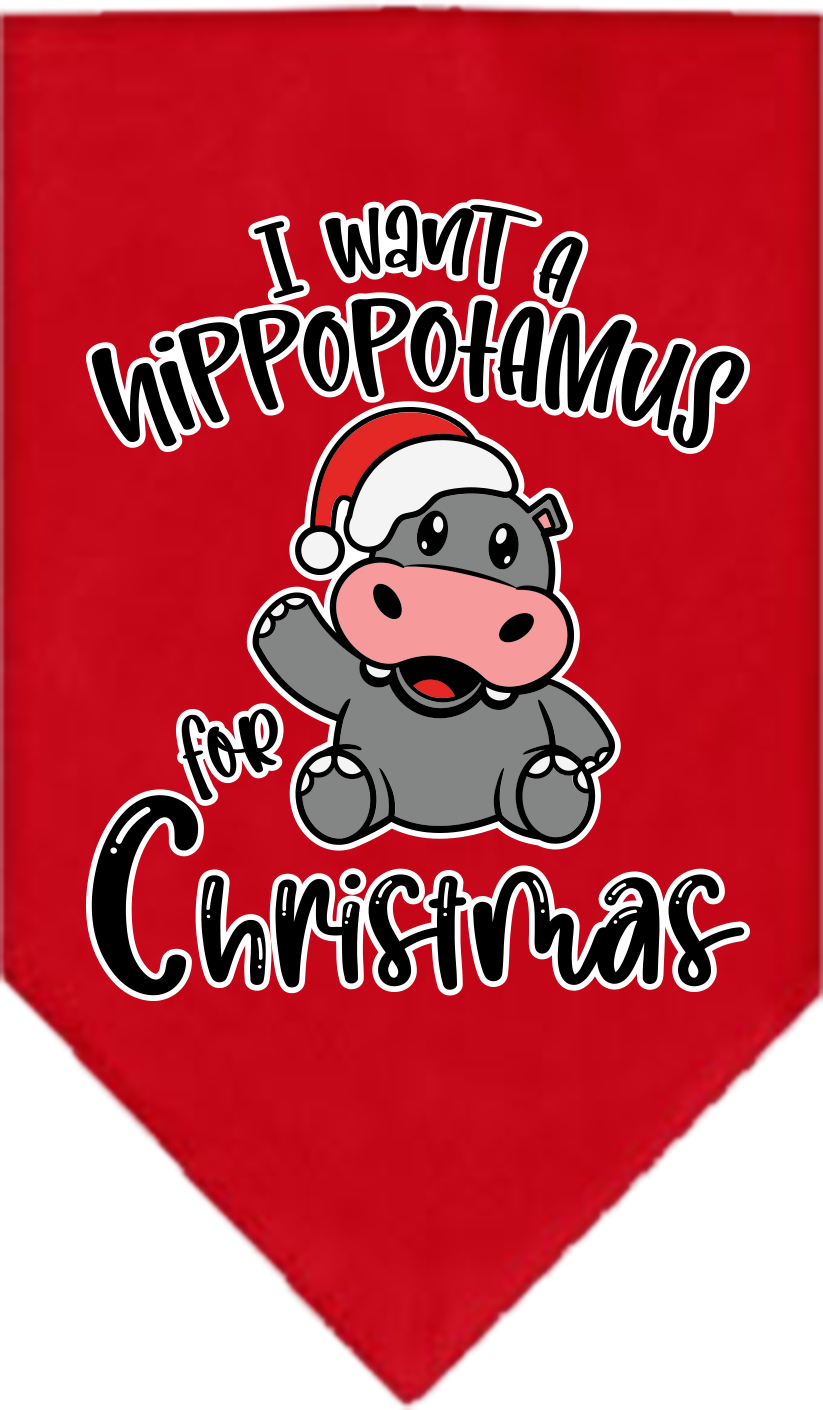 Hippo for Christmas Screen Print Bandana Red Size Large